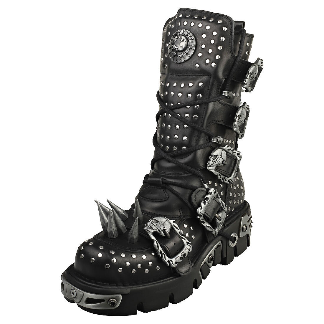 New Rock Boot Metallic M-1535-s1 Unisex Black Silver Stivali Platform - 44 EU
