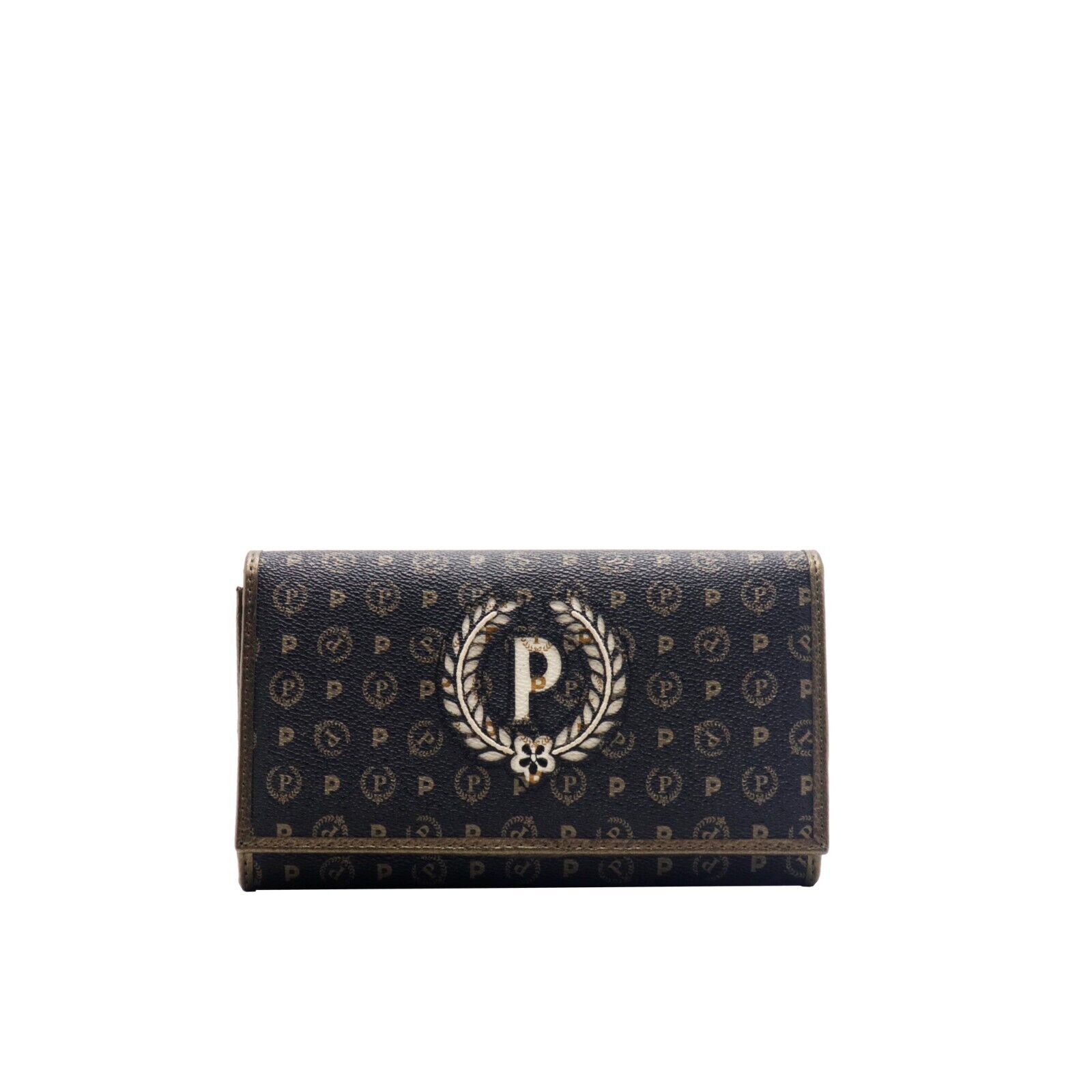 Pollini Portafoglio Trifold Heritage con Logo Nero Avorio e Bronzo