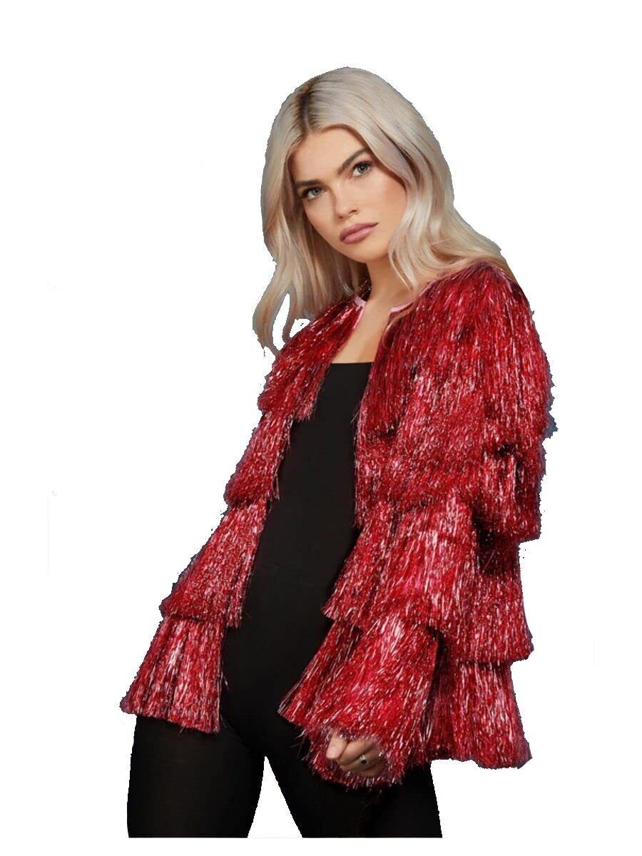 Smiffys Fever Tinsel Festival Jacket, Red (Size S-M)