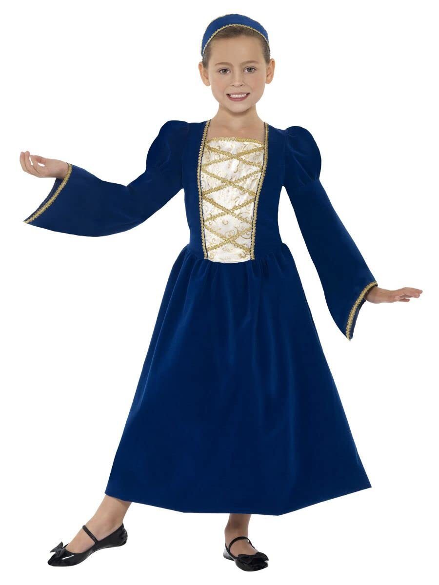 Smiffys Tudor Princess Girl Costume, Royal Blue (Size L)