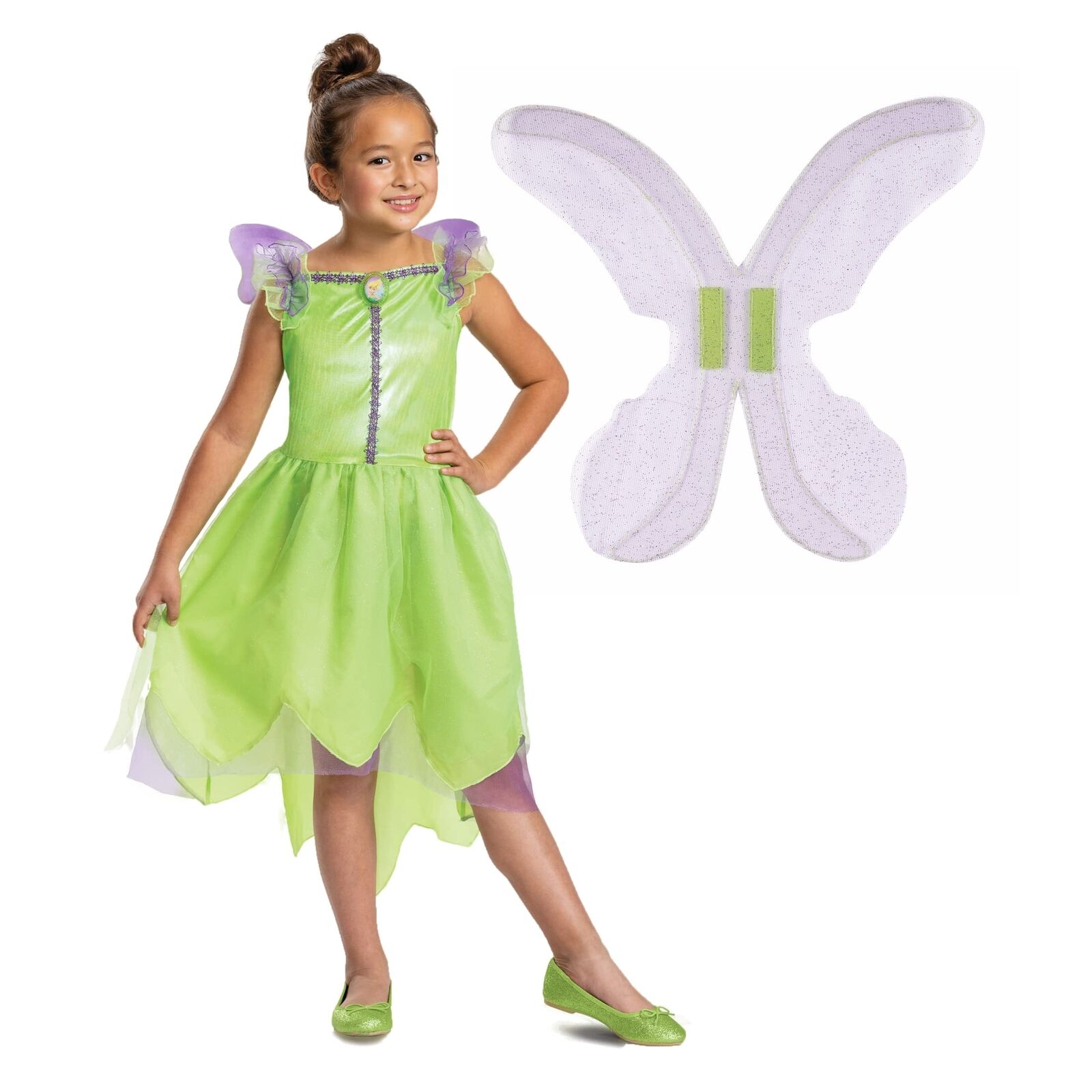 Disney Official Classic Tinkerbell Costume Kids includes Tinkerbell Wings, Tinke