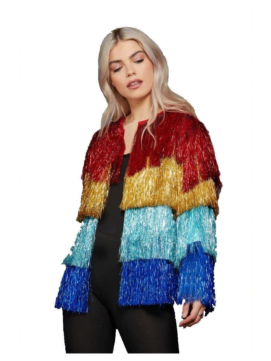 Smiffys Fever Tinsel Festival Jacket, Rainbow (Size S-M)