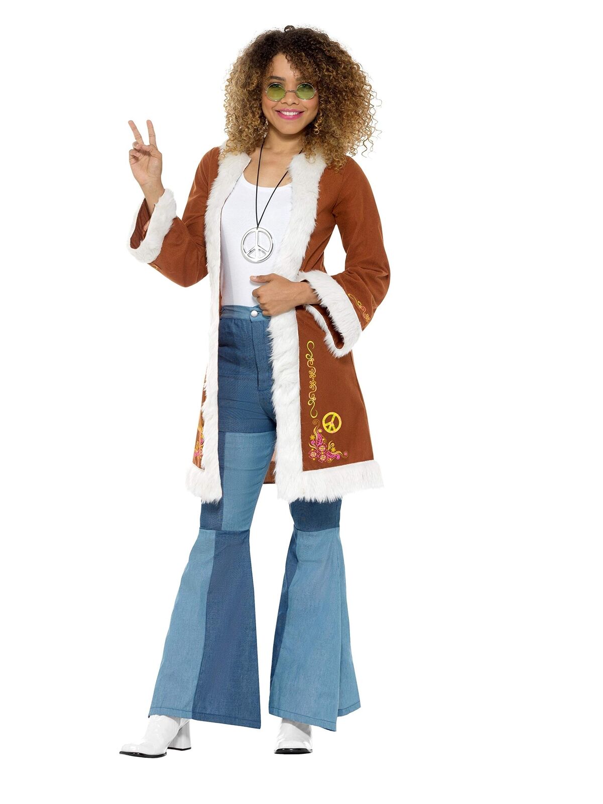 Smiffys Retro Afghan Coat, Brown (Size S-M)