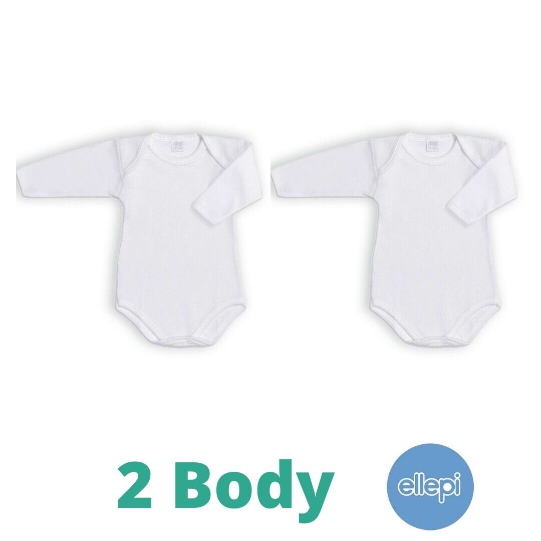 Body Neonato Ellepi 2 Body Manica Lunga Caldo Cotone Bianco 3 Mesi 62 cm AF890