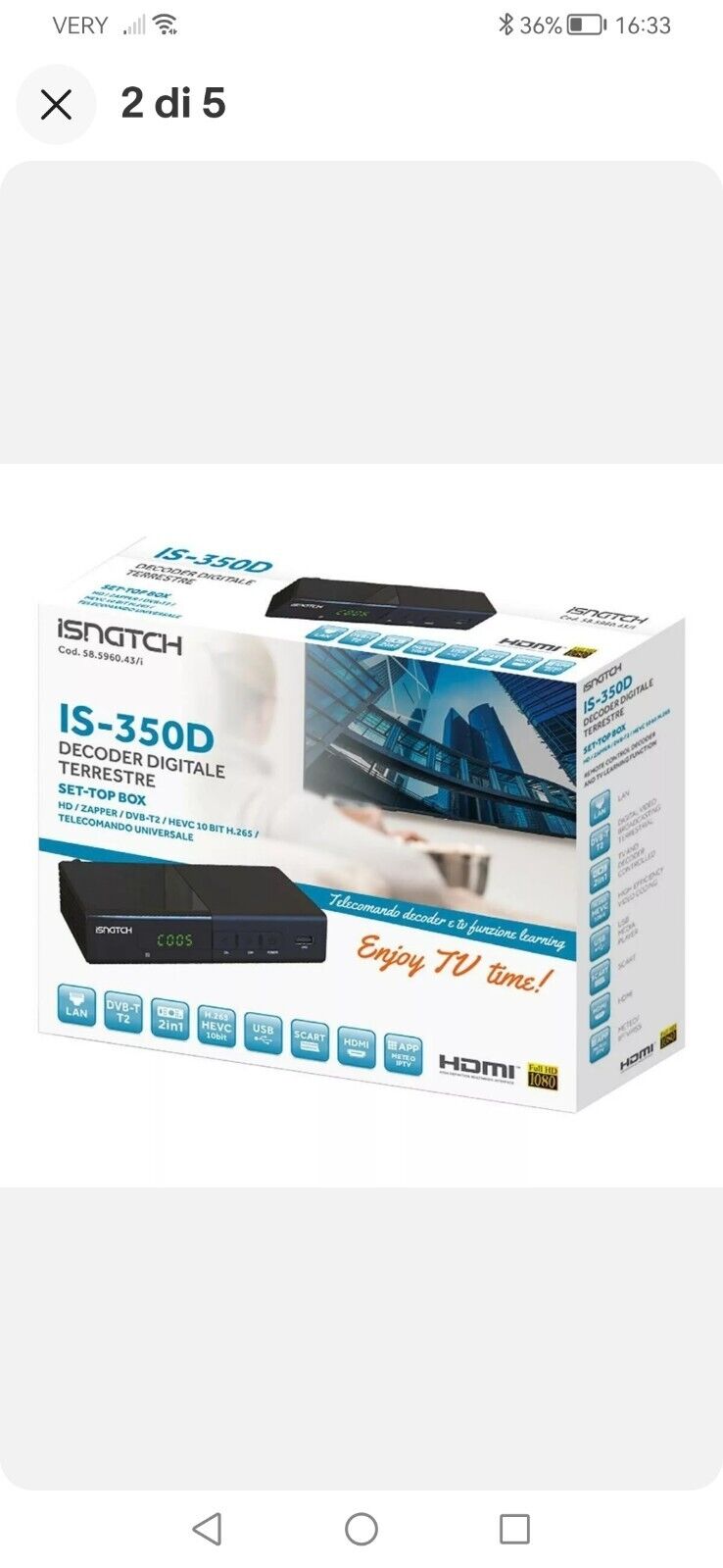 DECODER DIGITALE TERRESTRE DVB-T2 ISNATCH IS-350D