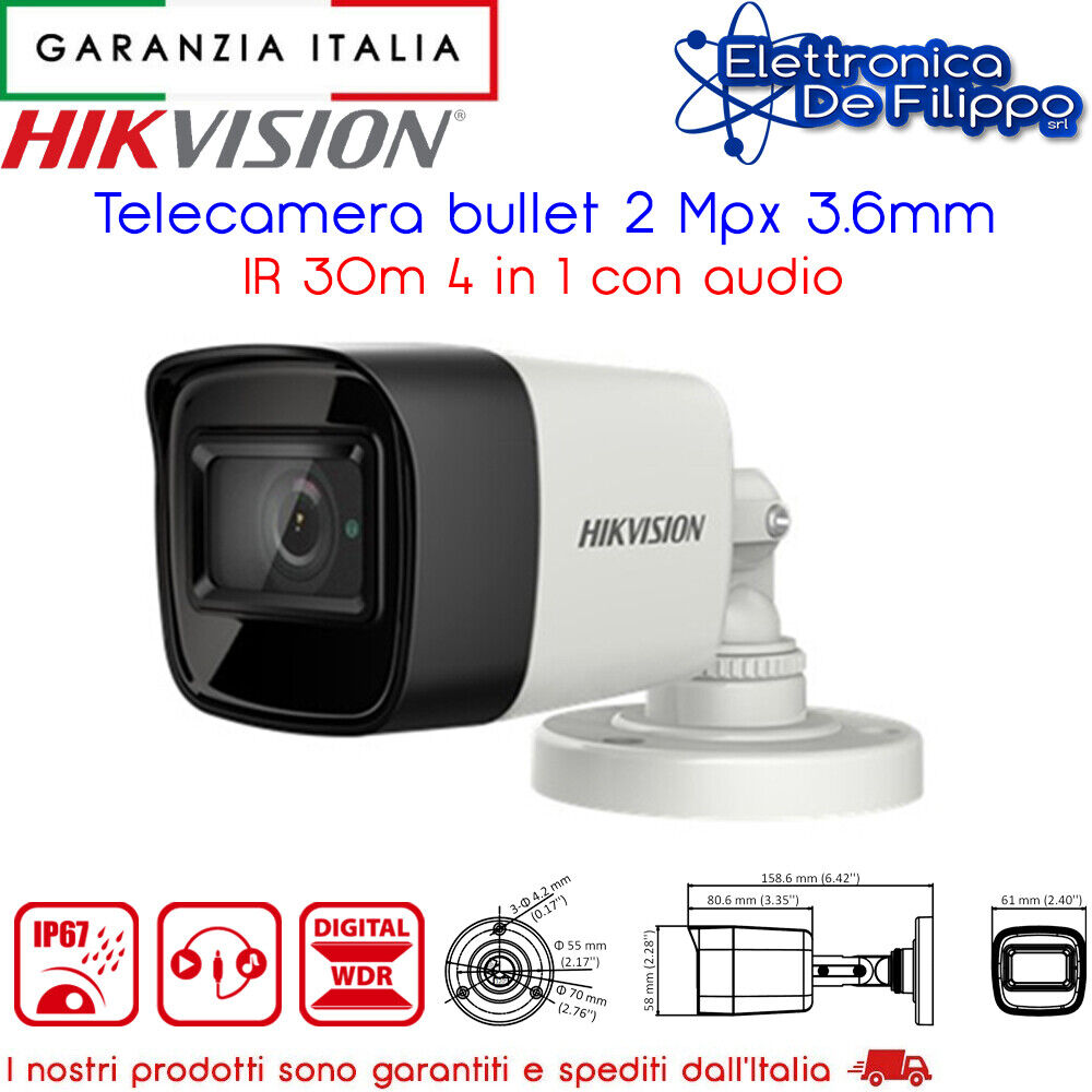 Telecamera BULLET 2MPX 3.6mm IR 30M 4in1 CON AUDIO