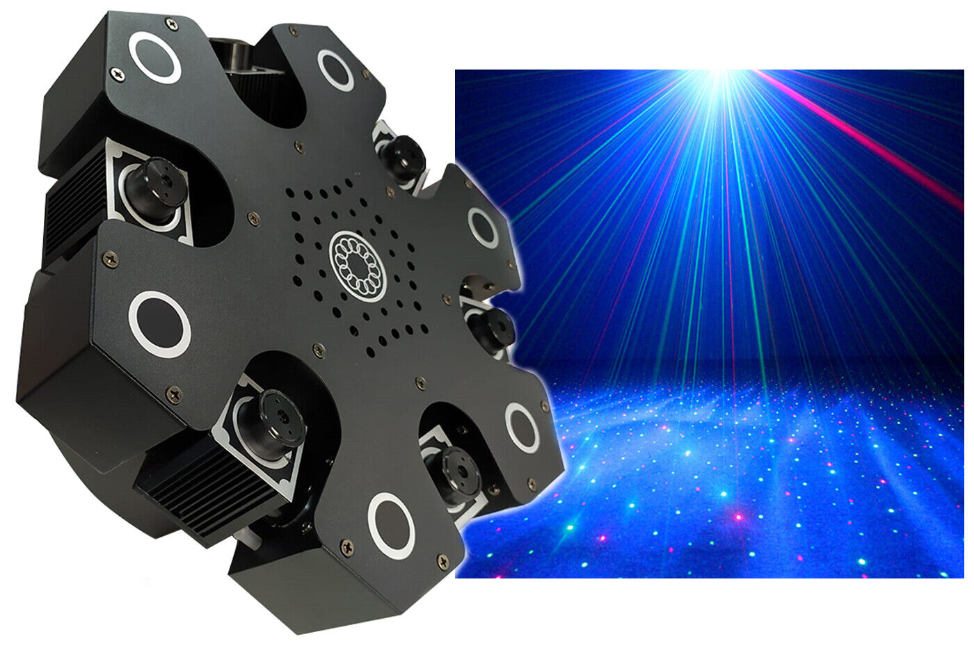 Proiettore Luci RGB DMX 6 Teste Rotanti Strobo Effetti Movimento Discoteca