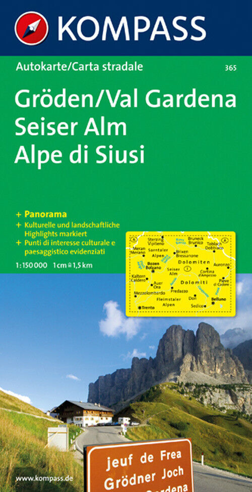 Carta stradale e panoramica n. 365. Val Gardena, Alpe di Siusi 1:150.000 -...