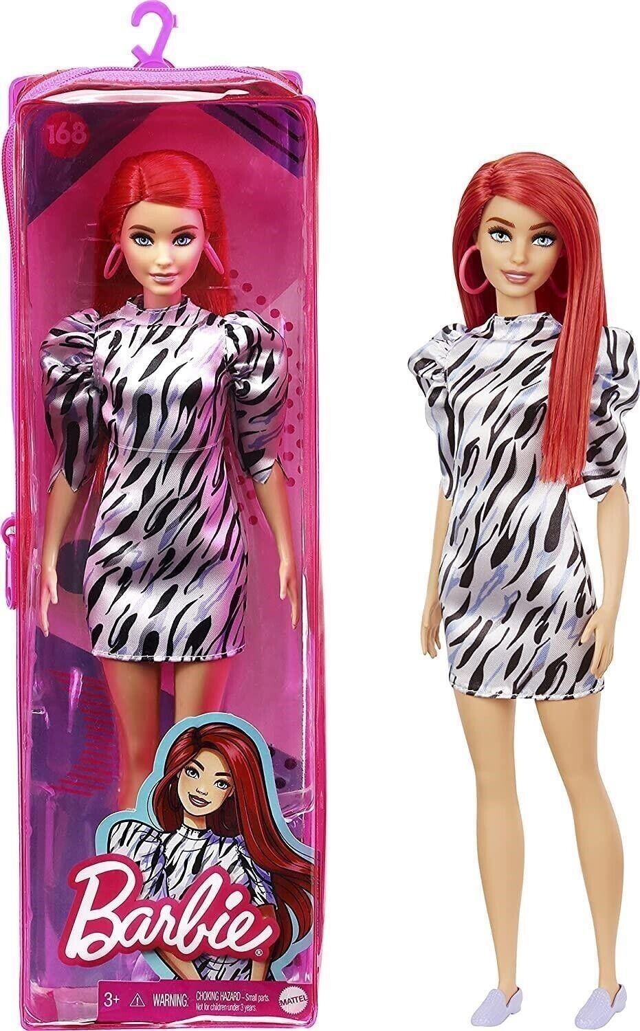 Barbie: Mattel - Fashionista Doll #168 / Bambola Con Capelli Rossi, Vestito Zebr