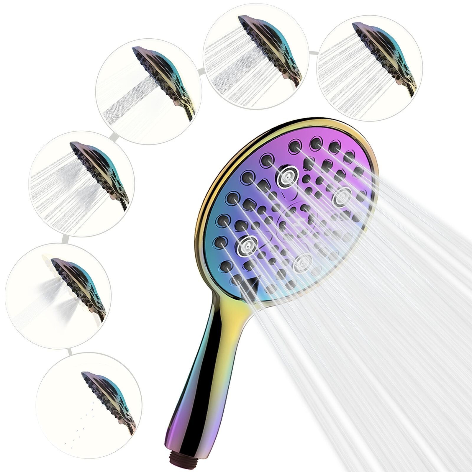 SparkPod 6 Function High Pressure Shower Head Rainbow Colour NUOVO