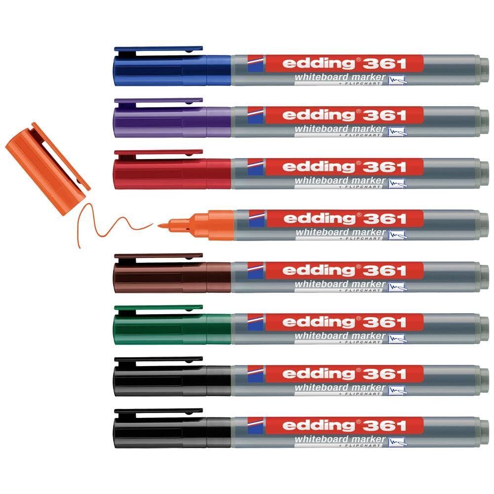 edding 361 whiteboard marker set - multi-coloured - 8 whiteboard pens - round ni