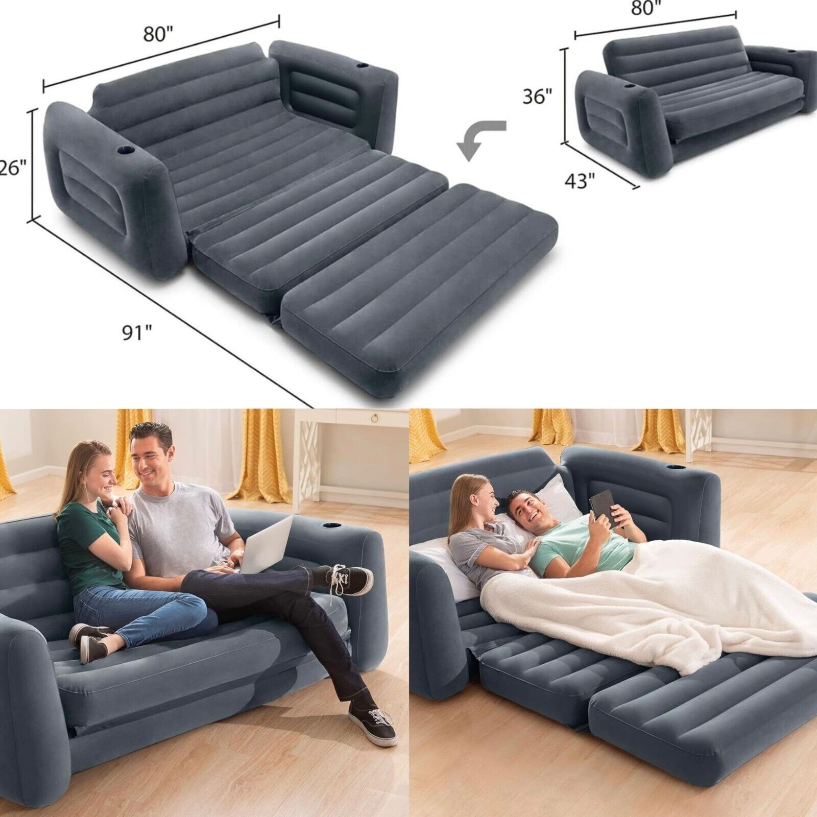 Intex 66552 Divano Letto Pull-Out Sofa Gonfiabile 203x224x66 cm