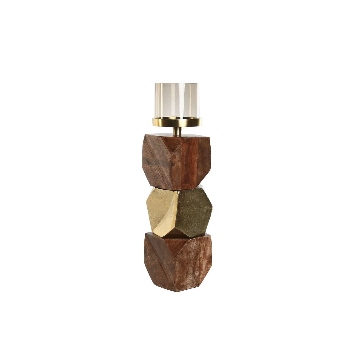 Portacandele DKD Home Decor 10 x 10 x 40,5 cm Cristallo Dorato Marrone Alluminio