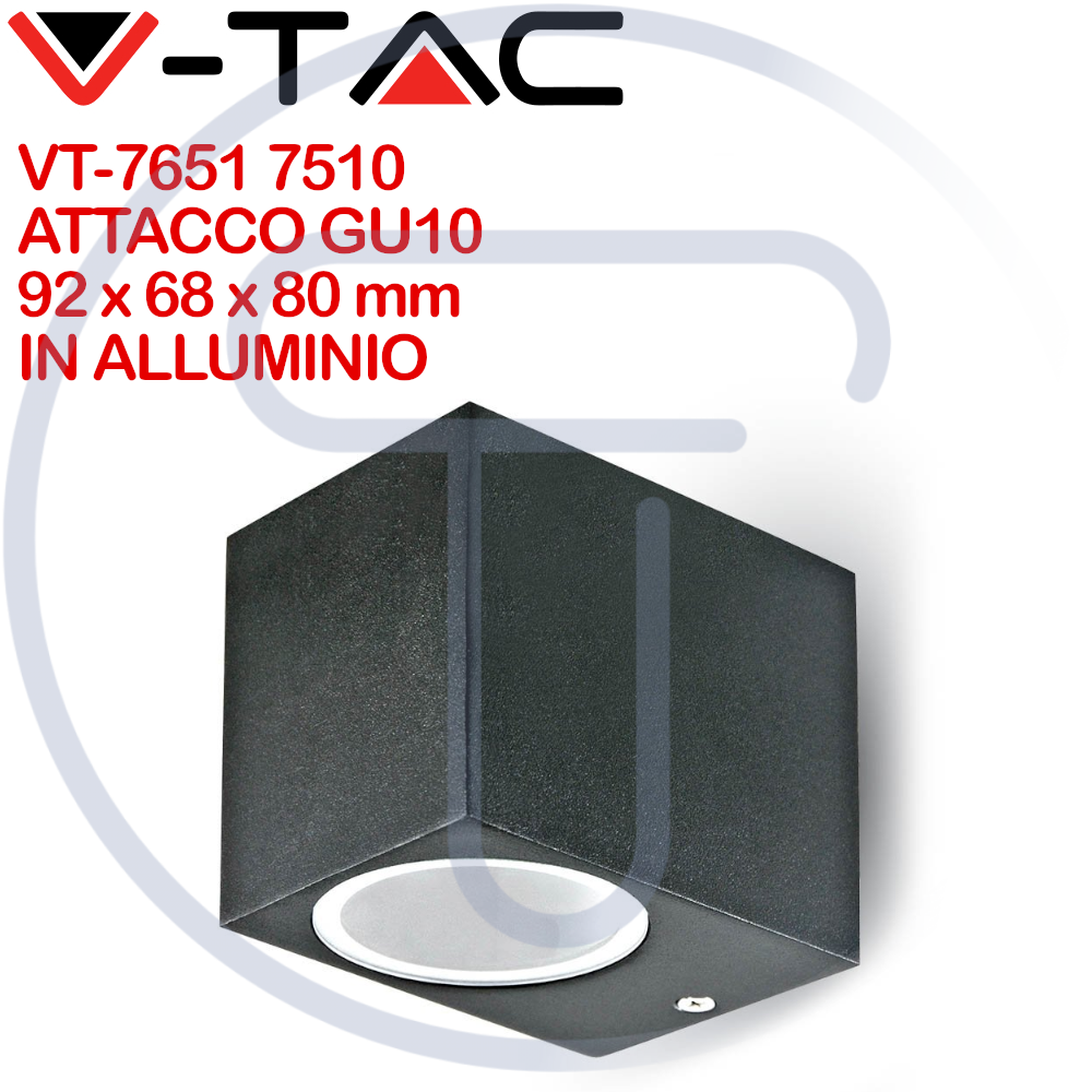 V-TAC VT-7651 7510 Portafaretto LED Muro Quadrato GU10 Nero Esterno Interno IP44