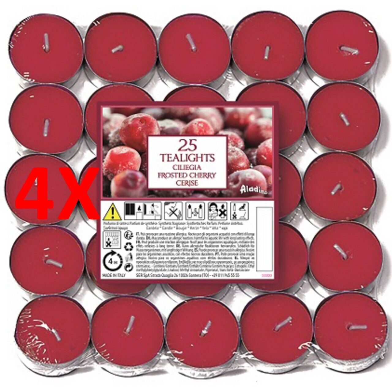 4 X Lumelle Tealights Ciliegia 25 Pz.