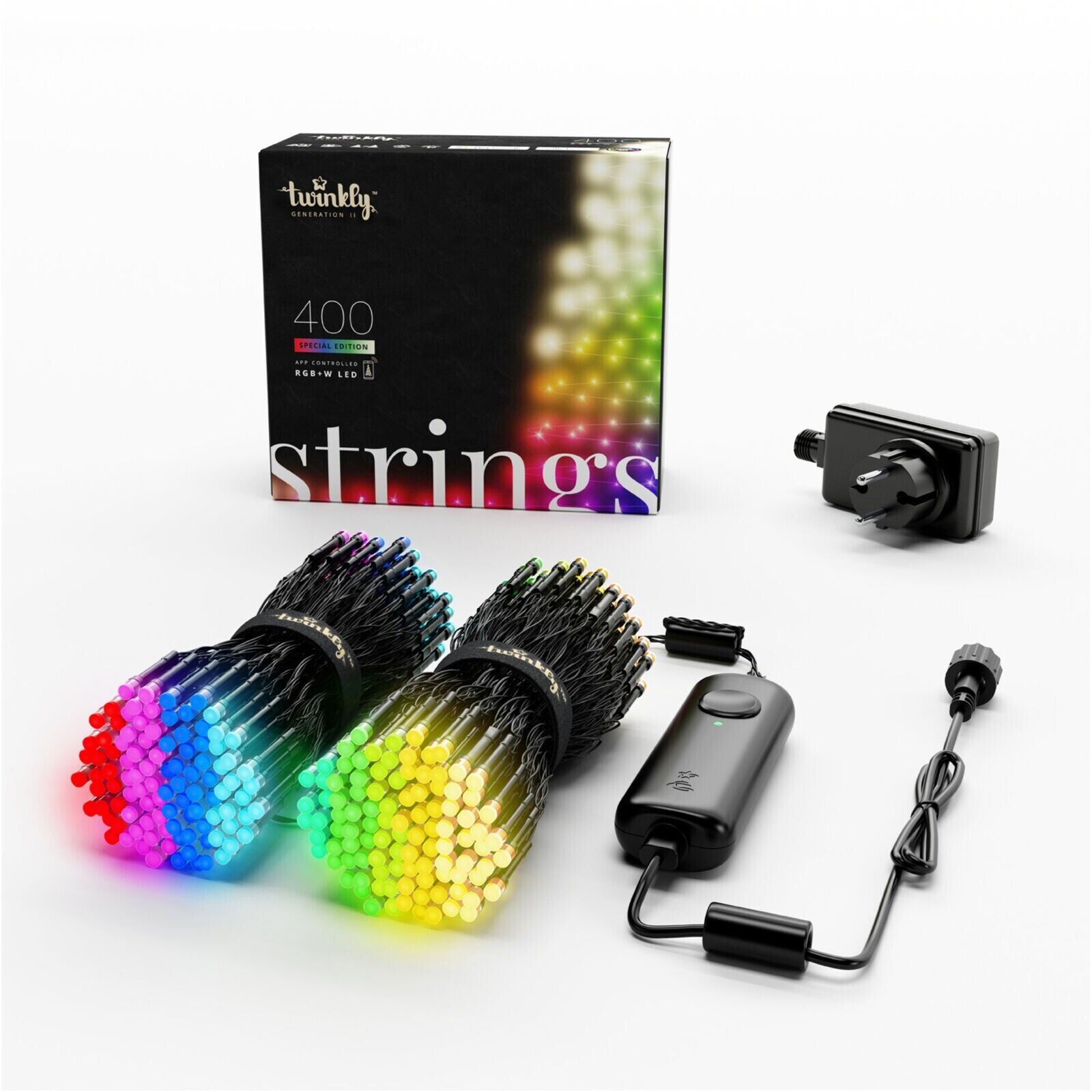 Twinkly Strings 400 Led RGB+W black wire Plug F (EU type), 400L 5MM matt+clear f