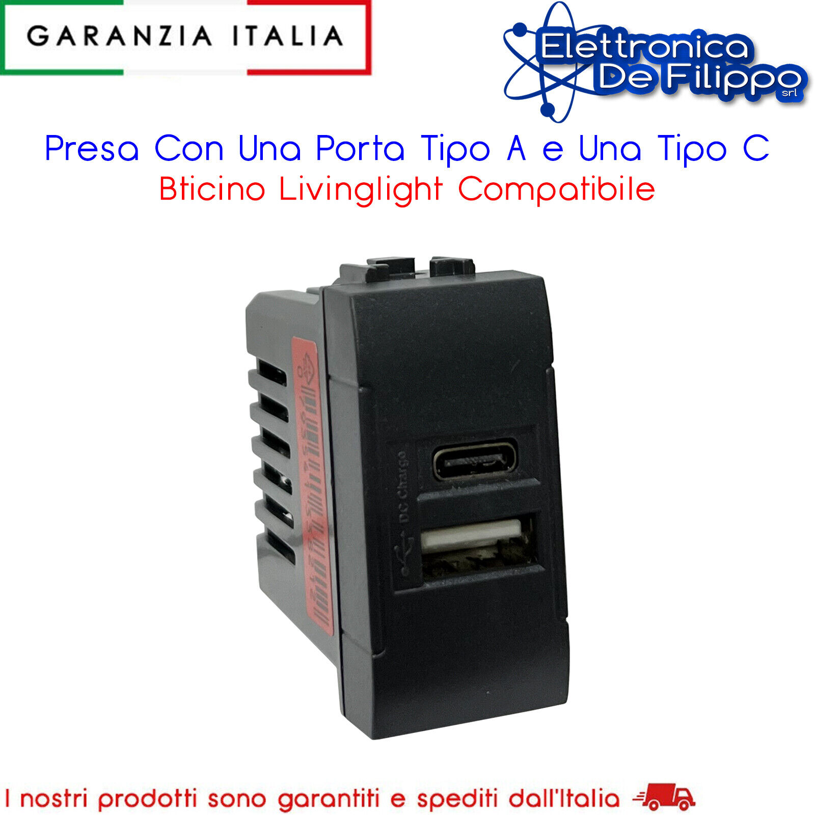 Presa Con Una Porta Tipo A e Una Tipo C Bticino Livinglight Compatibile