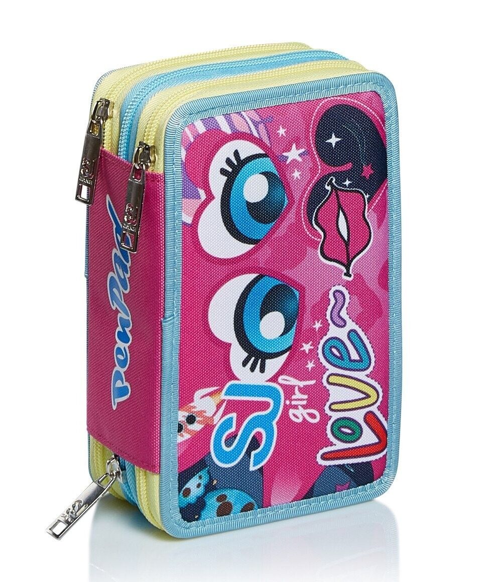 ASTUCCIO PEN PAD 3 zip FACCE GIRL seven SJ GANG triplo scomparto LOVE pencil cas