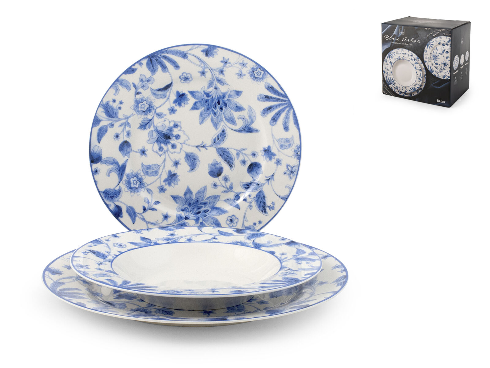 H&H Servizio Tavola 18 Pezzi Blue Arbor