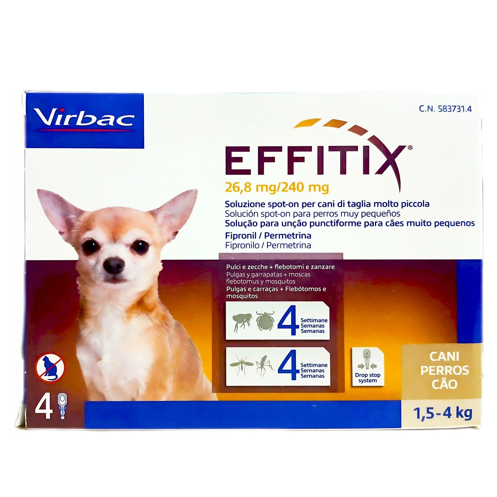 Virbac Effitix Antiparassitario per cani 1,5 - 4 kg 4 Pipette