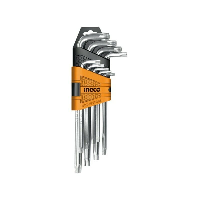 Ingco HHK13092 Set 9 Chiavi TORX Con Foro Extra Lunghe Cromo Wanadium