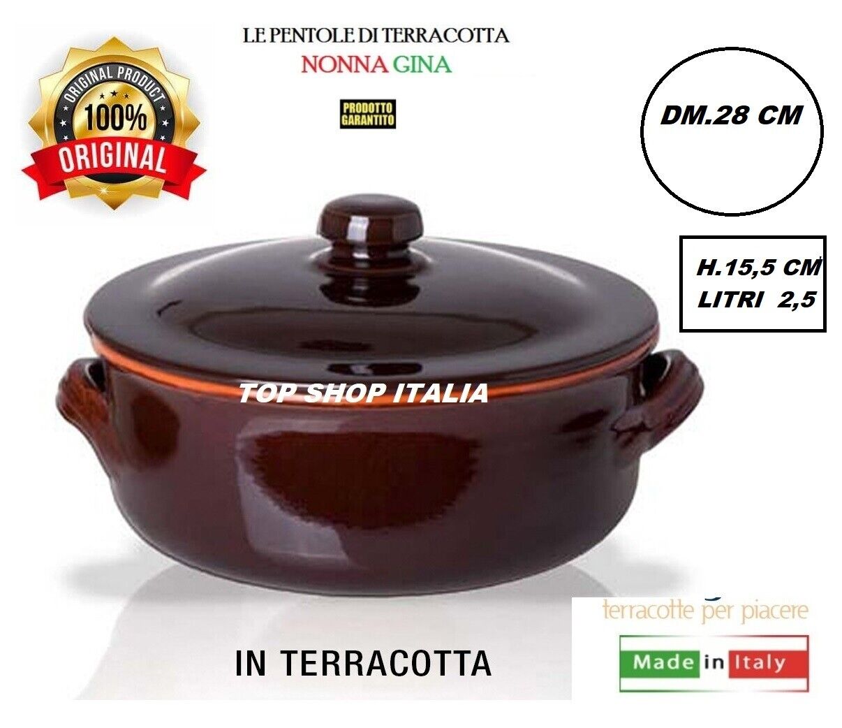 CASSERUOLA + COPERCHIO CRETA DM 28 NONNA TERRACOTTA COCCIO SUGHI SALSA 11 2022