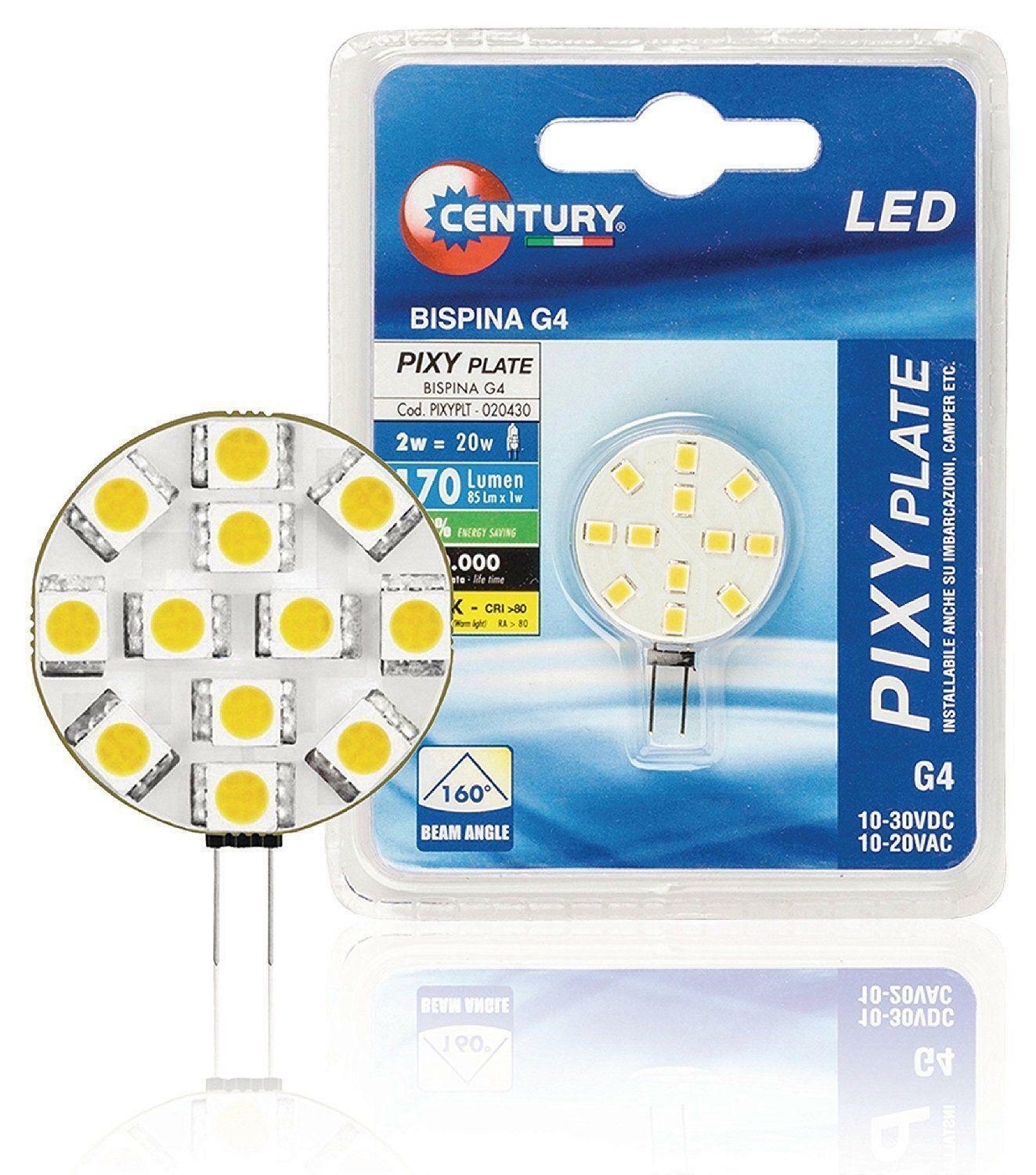 CENTURY LAMPADA LED PIXY PLATE BISPINA 2W G4  12V 3000K 170LM PIXYPLT-020430