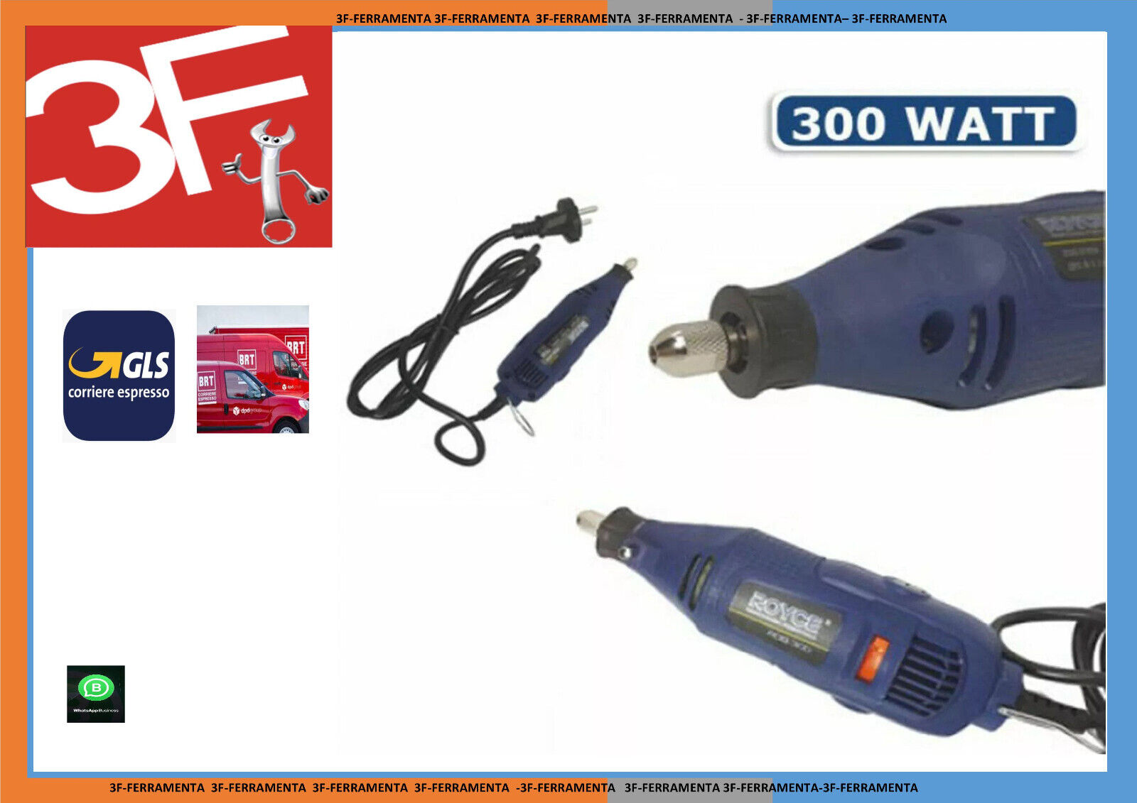 MINI TRAPANO SMERIGLIATRICE MULTIUSO 300W 230V RDG-300 ROYCE FAI DA TE BRICOLAGE