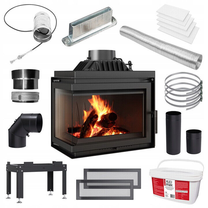Camino a legna in ghisa SIMPLE sinistra 8 kW Ø 200 Set