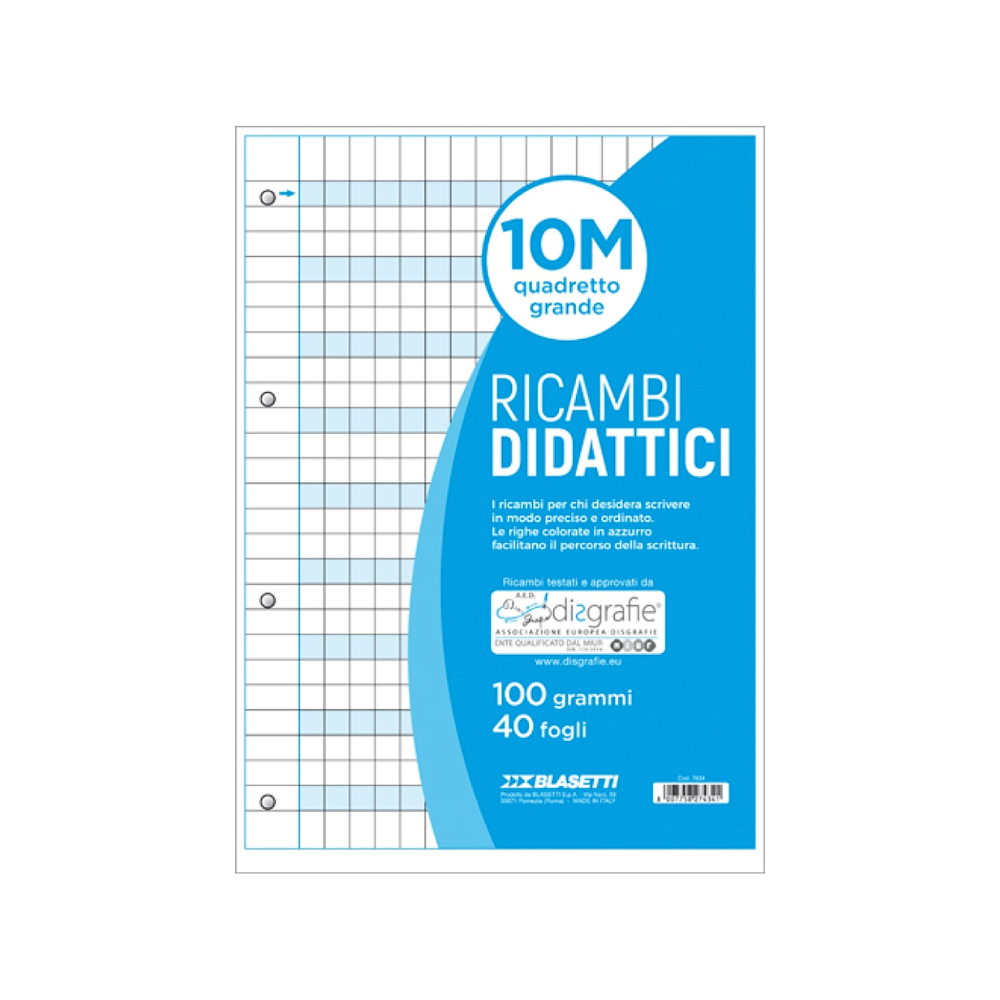 RICAMBIO A4 100GR DIDATTICO PER DISGRAFICI 40 FOGLI RIGATURA 10MM