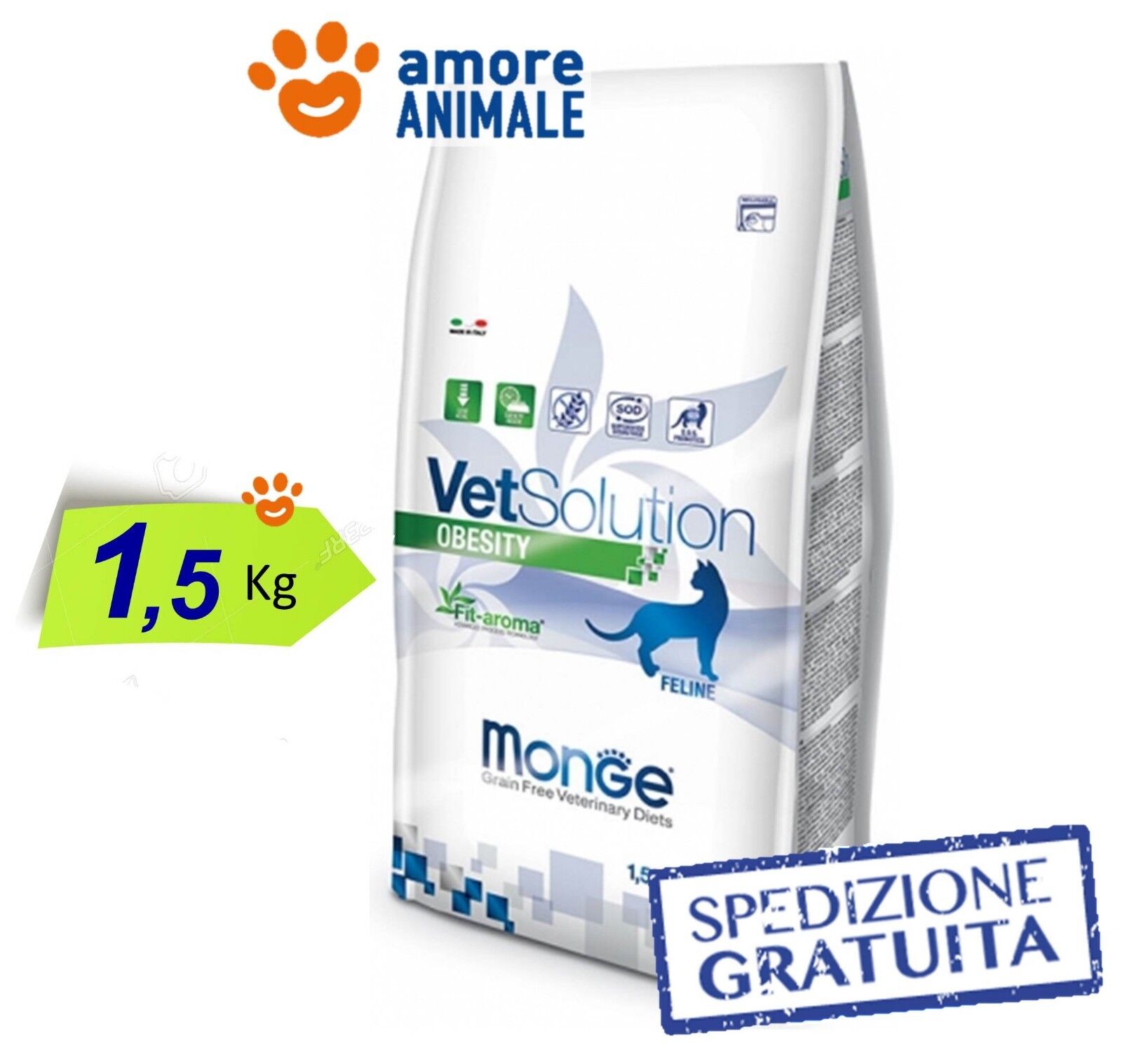 Monge VetSolution Cat Obesity 1,5 kg >> Crocchette per Gatto, cibo per Gatti
