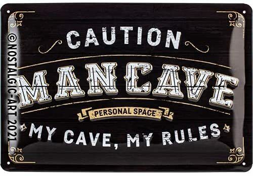 Attenzione Man Cave Goffrato Metallo Insegna 300mm x 200mm