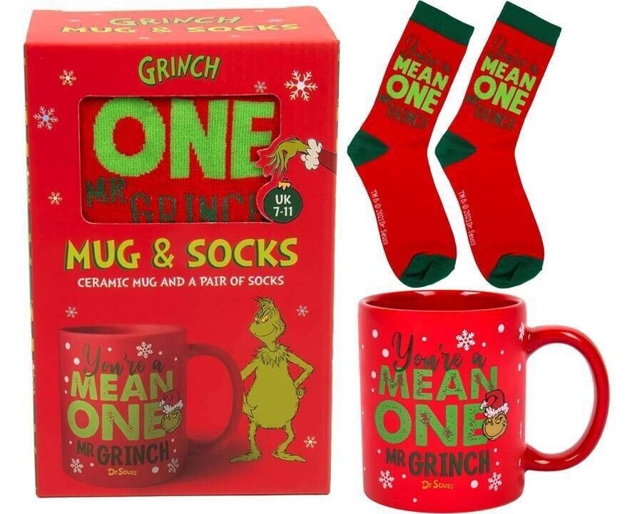 Gift Set Box Tazza The Grinch Mug 460ml + Pair of Socks calzini Fizz Creations