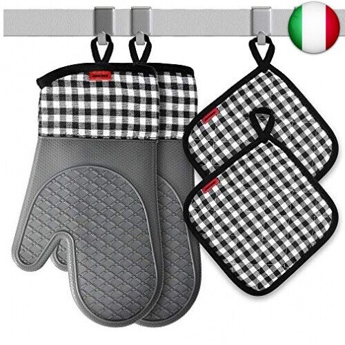 Ankway Guanti da Forno Lunghi e Sottobicchiere, Guanti da Forno in Silicone