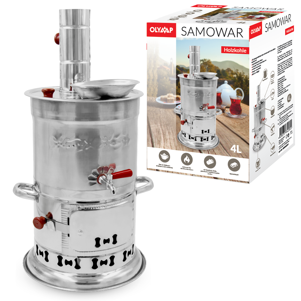 Samovar su carbone acciaio inossidabile 0,4 mm, 4 l Самовар на углях/дровах