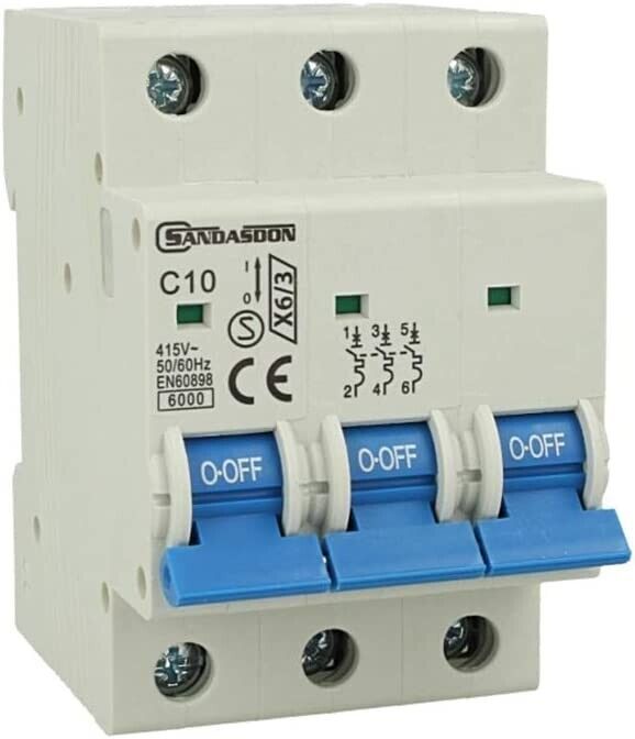 INTERRUTTORE AUTOMATICO MAGNETOTERMICO STOTZ 3P C10 10A 3M 3 MODULI DIN CORRENTE