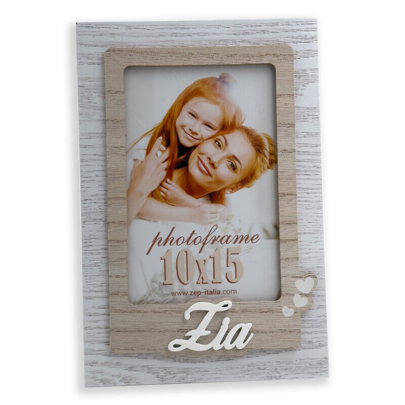 Cornice foto Zia in legno per fotografia 10x15 con cuori