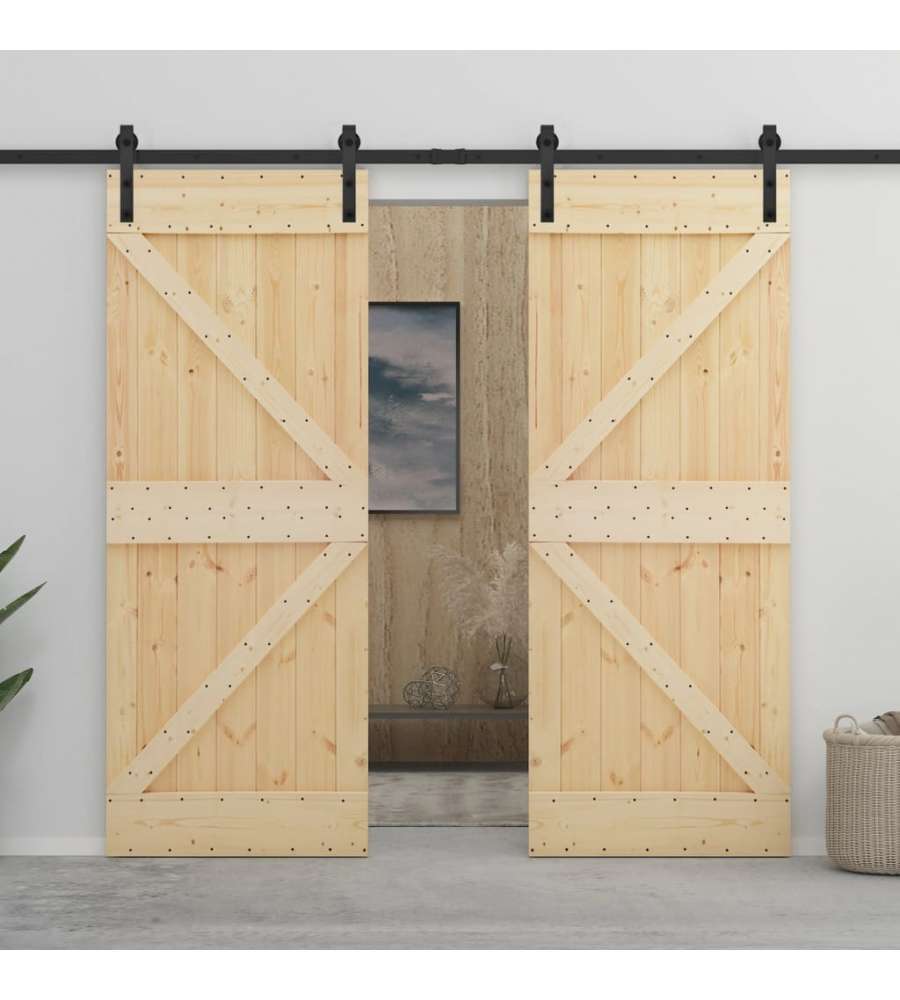 Porta Scorrevole con Set Hardware 80x210 cm in Legno di Pino 3057586