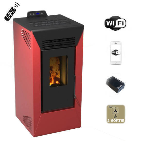 Stufa a pellet wifi canalizzata Courmayeur 8,74 kw bordeaux