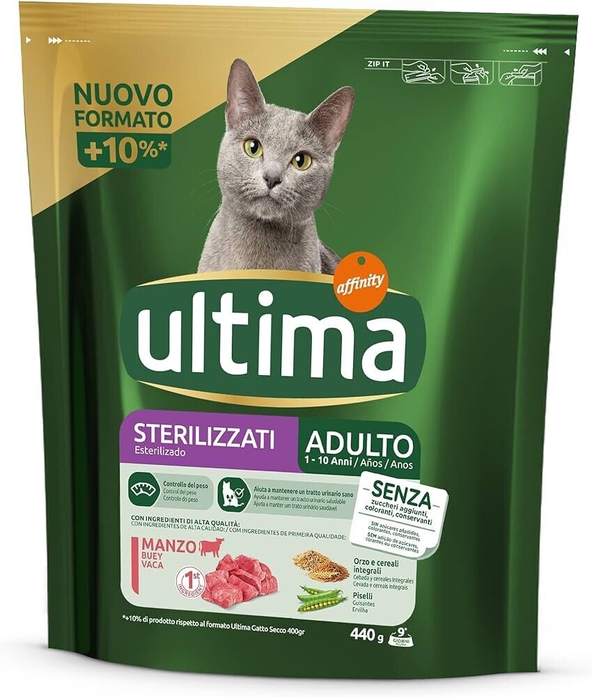 ULTIMA GATTI STERILIZZATI CROCCHETTE GATTO STERILIZZATO CROCCANTINI MANZO 440g