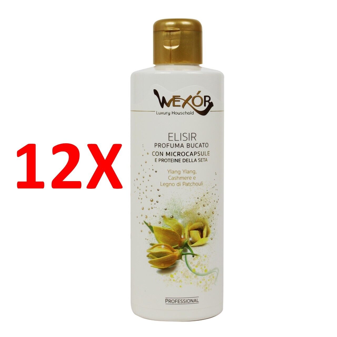 12 X Wexor Elisir Profuma Bucato Con Microcapsule Ylang Ylang, Cashmere E Legno