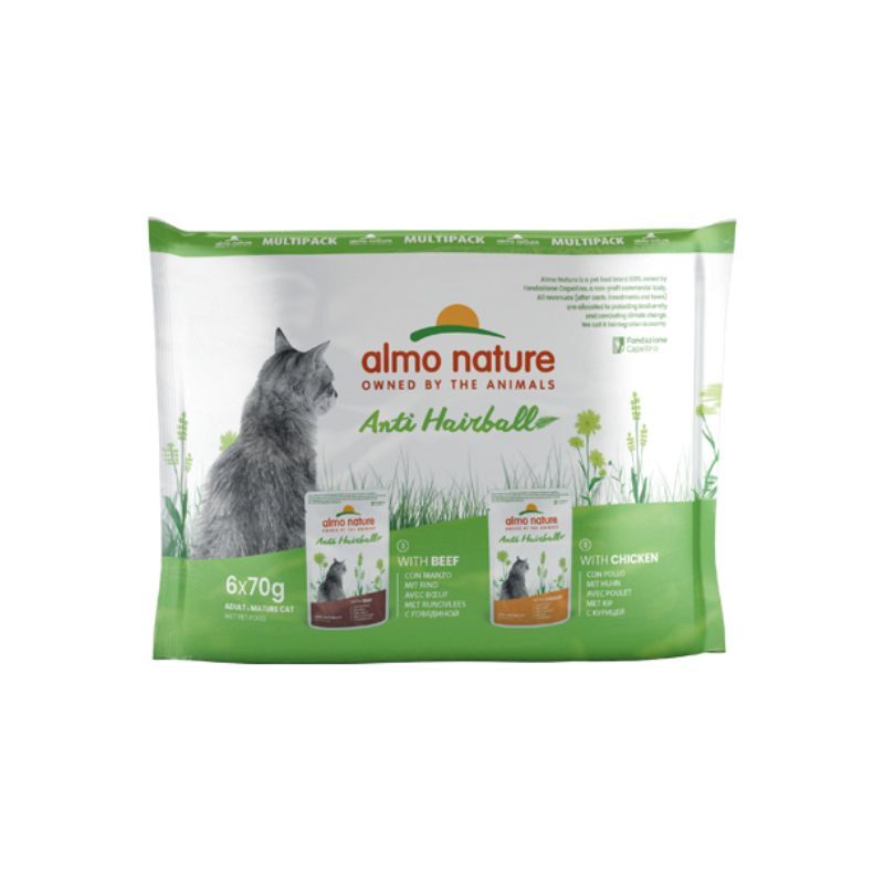 Almo nature cat functional multipack anti hairball pollo e manzo 6x70gr