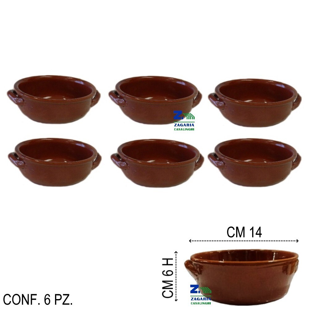 CONF. 6 PZ TEGAMI TEGAMINI DIAM. CM 14X6 H CIRCA DA FORNO IN CERAMICA TERRACOTTA