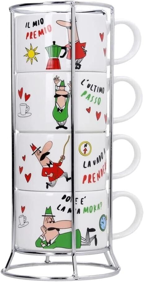 Bialetti Set 4 Tazzine Impilabili per Cappuccino con Struttura in Metallo