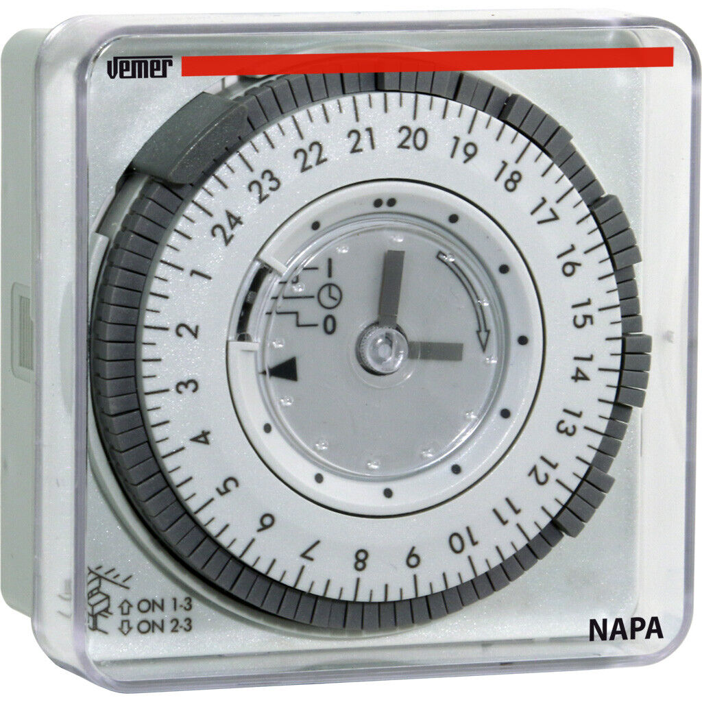 INTERRUTTORE ORARIO ELETTROMECCANICO TIMER GIORNALIERO A PANNELLO VEMER VP886600