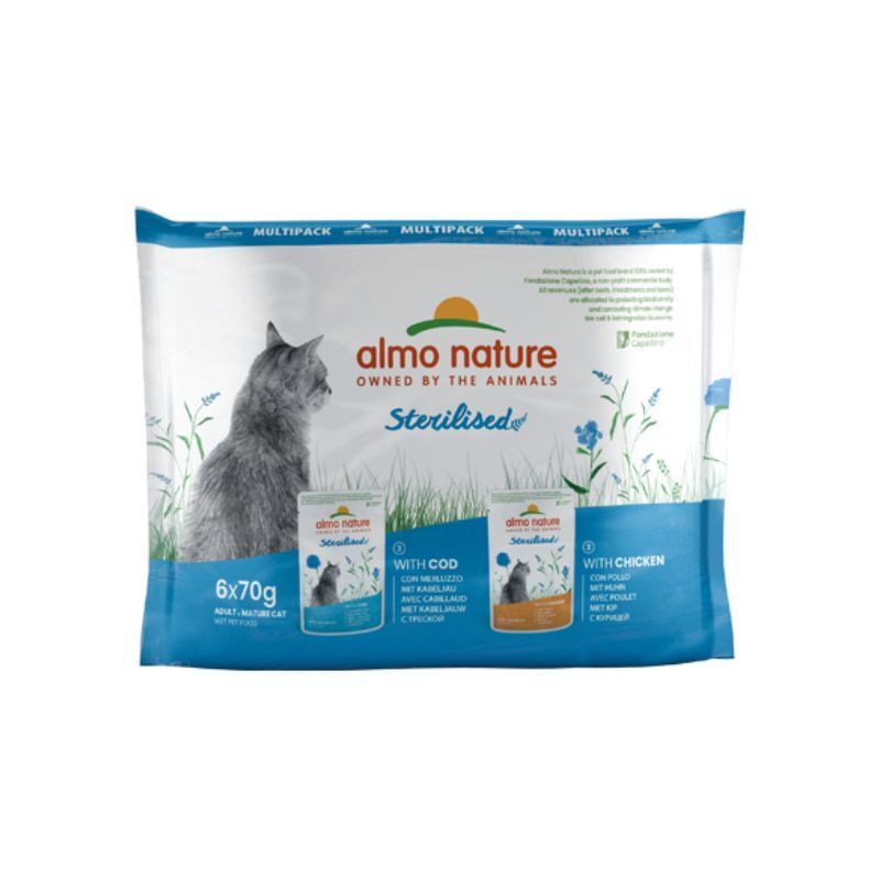 Almo nature cat multipack functional sterilised merluzzo e pollo 6X70gr