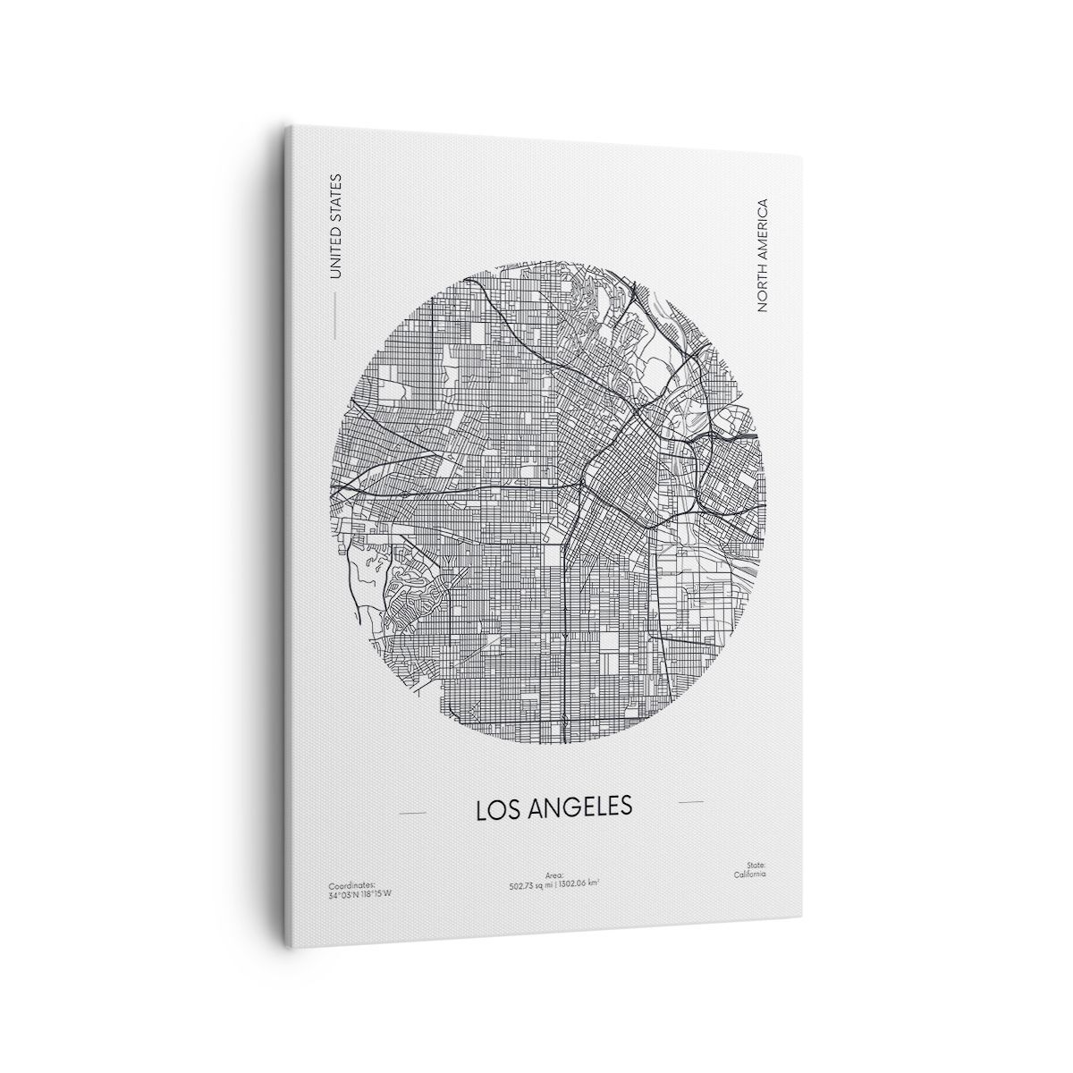 Quadro su Tela 50x70cm Carta Geografica Los Angeles Stati Uniti D'America Stampe