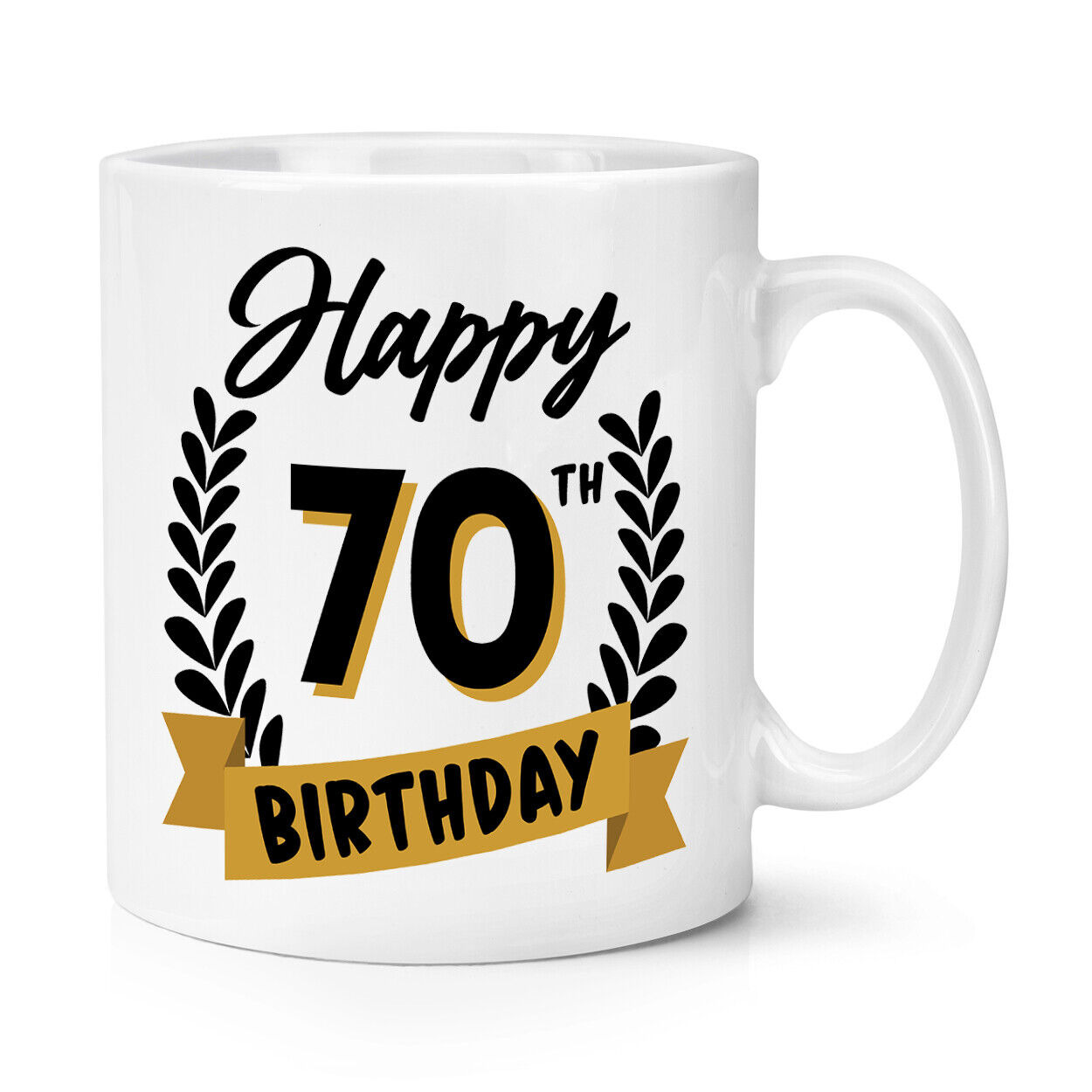 Happy 70th Compleanno Nero Oro 284ml Tazza Nonna Nonno Mamma Papà