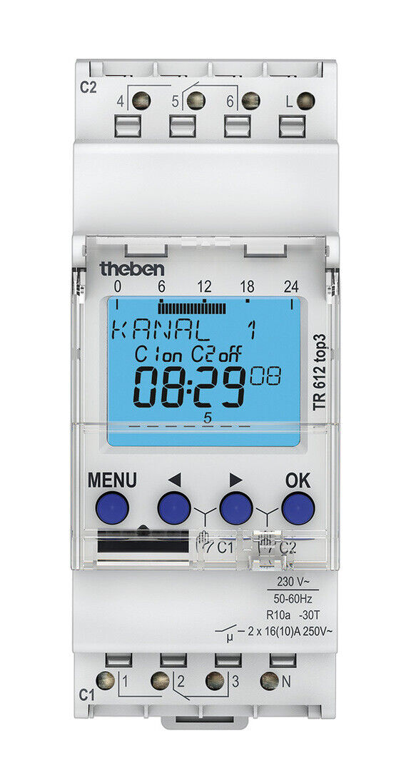 INTERRUTTORE ORARIO DGT SETTIMANALE 2 CANALI - THEBEN TR612TOP3