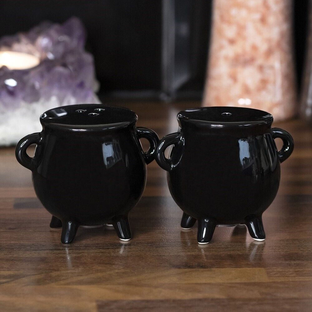 Set sale e pepe calderone ceramica nera idea regalo wicca strega gothic esoteric